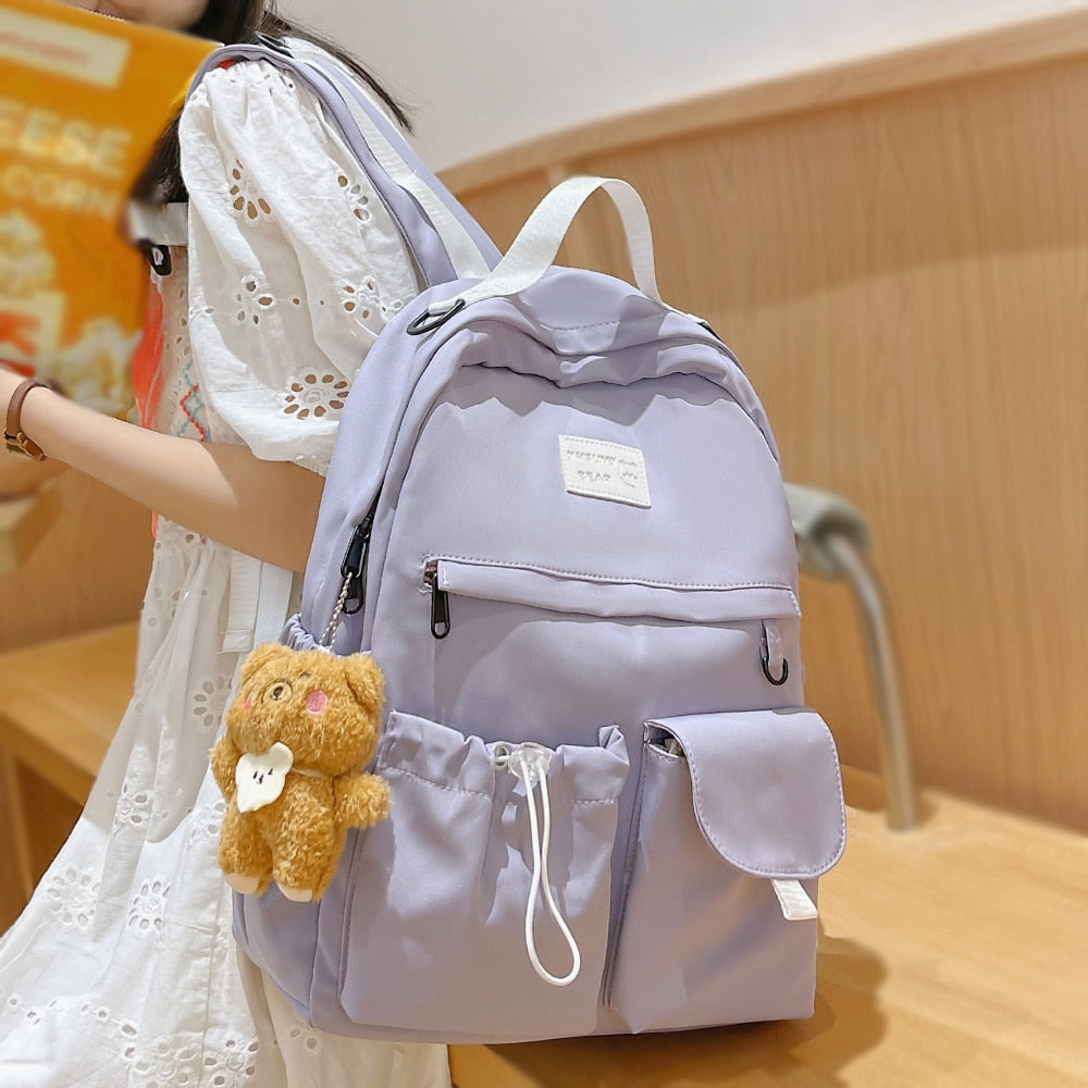 Women College Student Backpack Cute Girl Purple School Bag Waterproof Nylon Ladies Backpack Kawaii Female Fashion Bag New Trendy