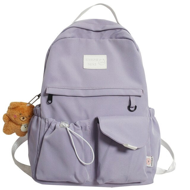 Women College Student Backpack Cute Girl Purple School Bag Waterproof Nylon Ladies Backpack Kawaii Female Fashion Bag New Trendy