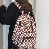 Fashion New Girl Cute Plaid Canvas Travel Backpack Women Badge Laptop College Bag Lattice Lady Kawaii Backpack Female School Bag