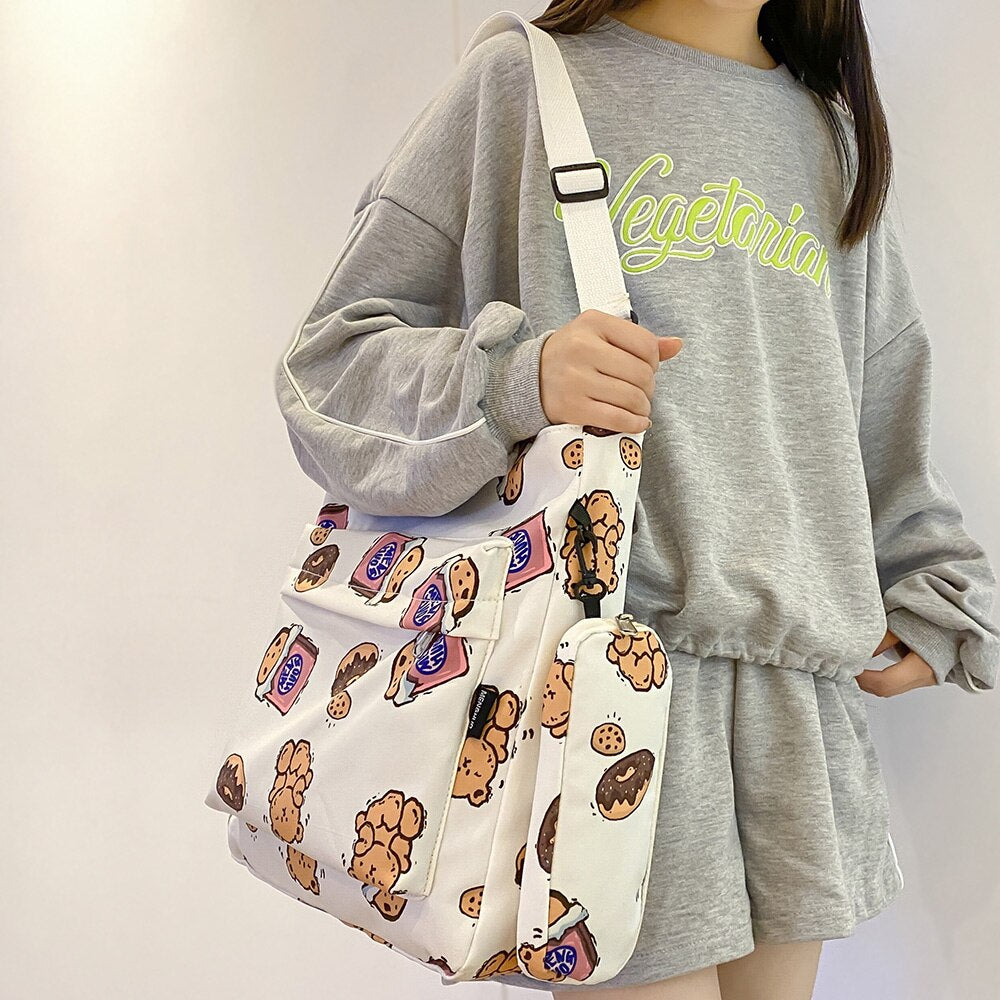 Fashion Girl Cute Shopper Tote Cartoon Print Set Messenger Bag Lady Female Crossbody Bag Women Kawaii Harajuku Shoulder Handbags