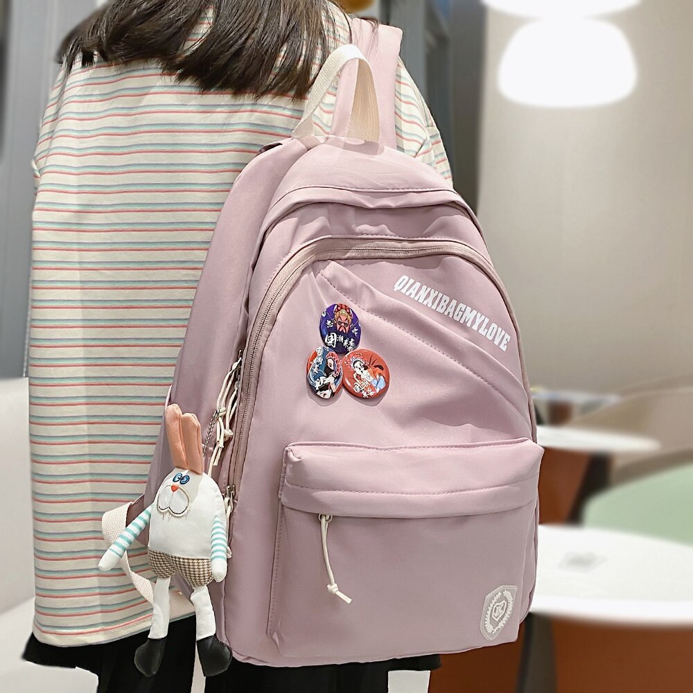 Lady Laptop Waterproof College Bag Fashion Female Solid Color Kawaii Backpack Girl Travel Student Backpack Cute Women School Bag