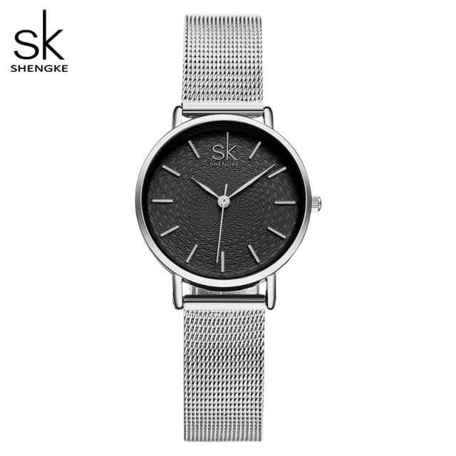 2022 SK Super Slim Sliver Mesh Stainless Steel Watches Women Top Brand Luxury Casual Clock Ladies Wrist Watch Relogio Feminino