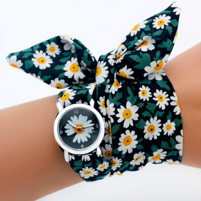 back to school Unique Ladies Flower Cloth Wristwatch Fashion Women Dress Watch High Quality Fabric Watch Sweet Girls Bracelet Watch