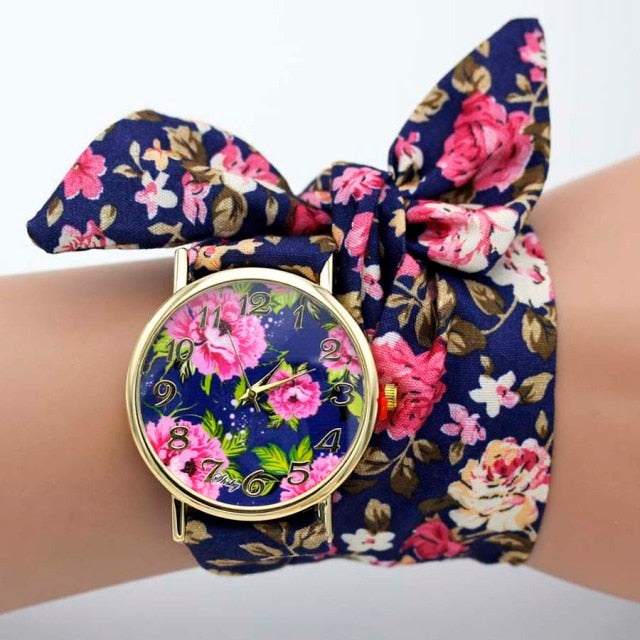 back to school Unique Ladies Flower Cloth Wristwatch Fashion Women Dress Watch High Quality Fabric Watch Sweet Girls Bracelet Watch