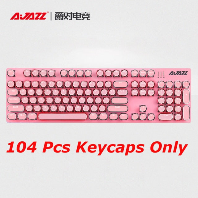 104 Keys Retro Punk Pink Keycaps Steampunk Mechanical Keyboard Round Keys Light-transmitting Keycaps for Mechanical Keyboard