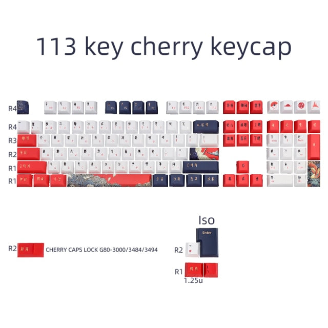 113 Keys PBT Keycaps Dye Sub Cherry Profile Red-crowned crane Keycap For GMK Cherry MX Switch 61/87/104/108 Mechanical Keyboard