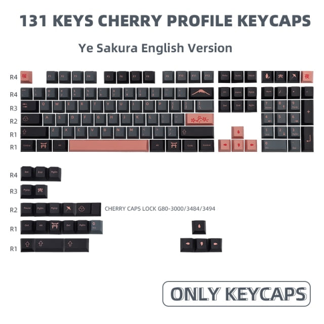 131 keys set Night cherry PBT keycap Dye Sub Japanese Keycaps for For  GMK Cherry MX Switch Mechanical Keyboard