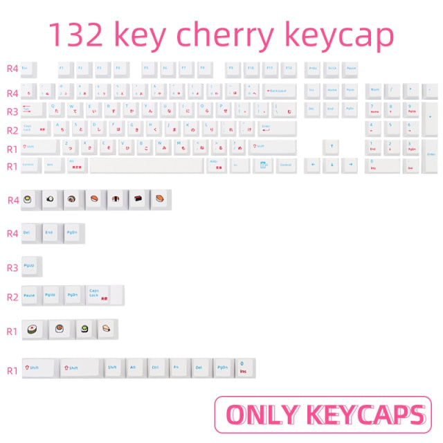 132 key caps Dye Sub Japanese PBT keycaps Sushi White Theme keycap For GMK Mechanical Keyboard  gk61/64/68/84/tkl87/96/98/108