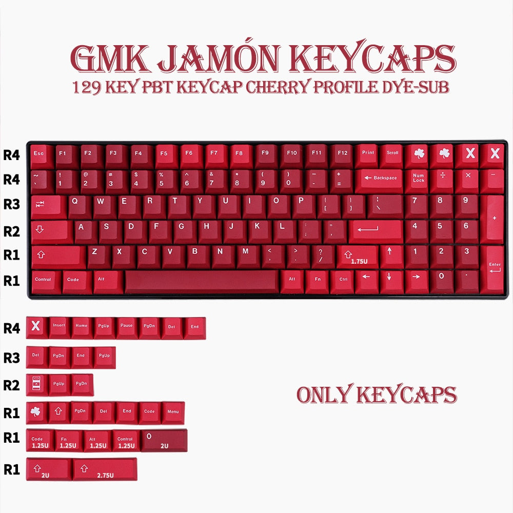 GMK JAMON Clone Keycaps 129 Keys Cherry Profile DYE-SUB PBT Keycap For MX Switch Mechanical Keyboard Red Series Key Caps