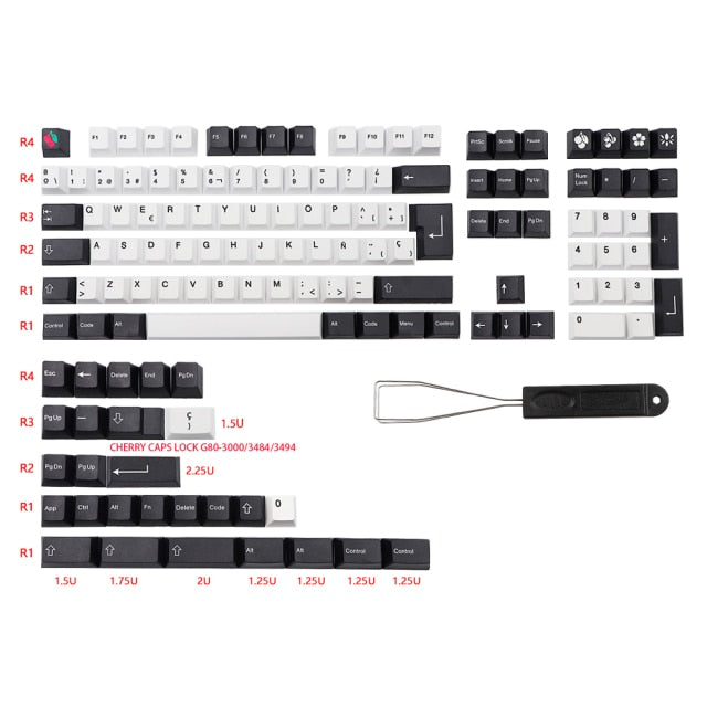 136 Key Black White pbt Keycap Cherry ES Profile Dye Subb Keycaps For Cherry Mx Switches GK61 64 96 108 Spain Layout iso Key cap