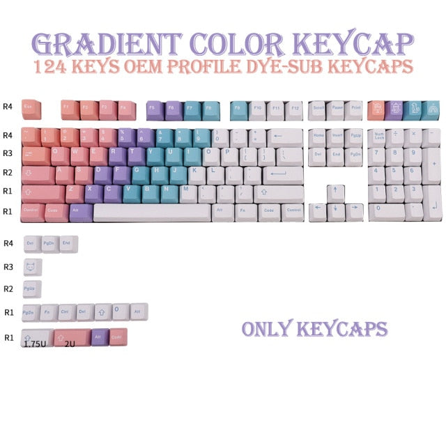 124 Keys PBT Keycap OEM Profile DYE-SUB Personalized Gradient Keycaps For Mechanical Keyboard 61 64 84 108 Layout