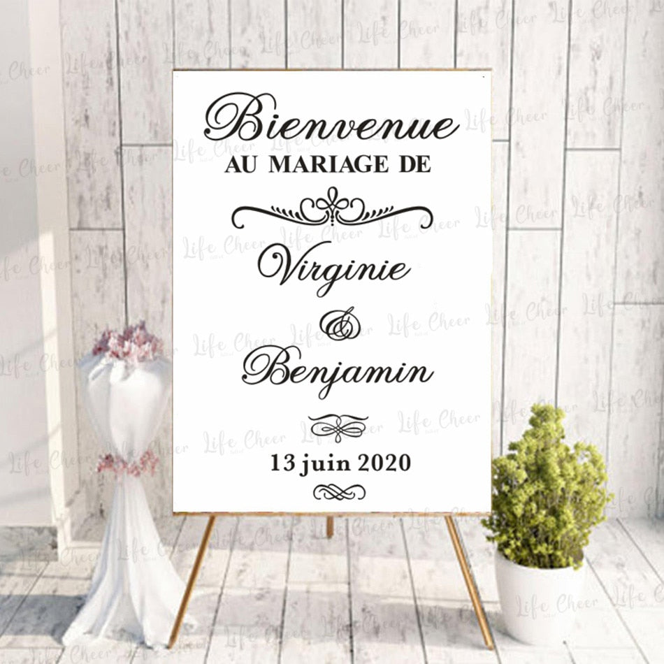 Custom Wedding Sign Stickers French Pattern Vinyl Decals For Wedding Welcome Mirror Personalized Any Texts Sticker Wedding Sign